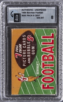 1954 Bowman Football Unopened Five-Cent Wax Pack – GAI NM-MT 8